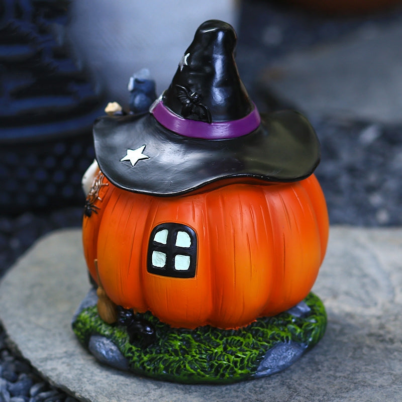 Halloween Witch Pumpkin House Ornament with Glow-in-the-Dark Details ...